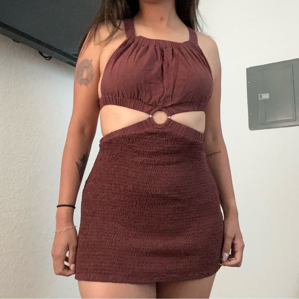 Brown Halter Cutout Dress